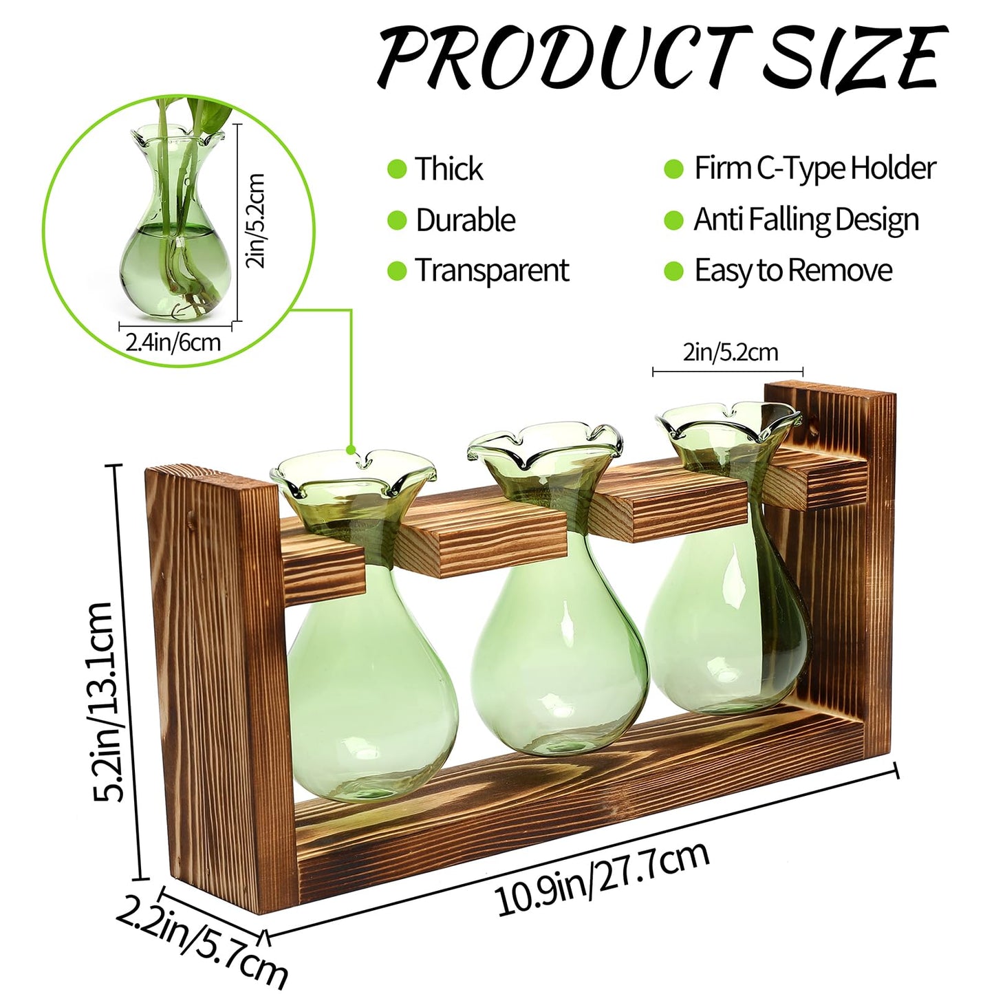 Plant Propagation Station Plant Terrarium Unique Birthday Gifts for Women Plant Lovers Home Office Decor Planter with Wooden Stand - 3 Bulb Glass Vase