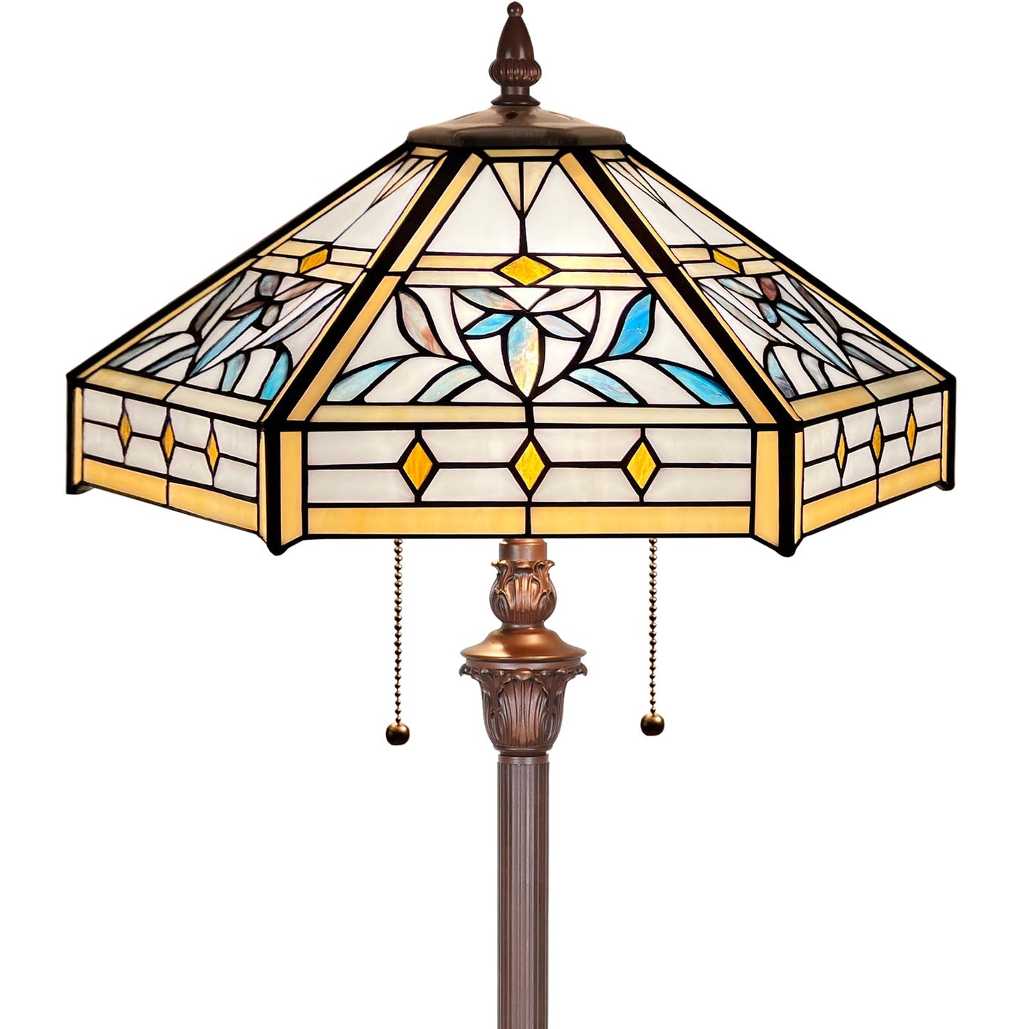 Capulina Tiffany Floor Lamp 2-Light 16X16X63 Inches Mission Hexagon Style Stained Glass Standing Reading Light for Living Room Bedroom Home Office