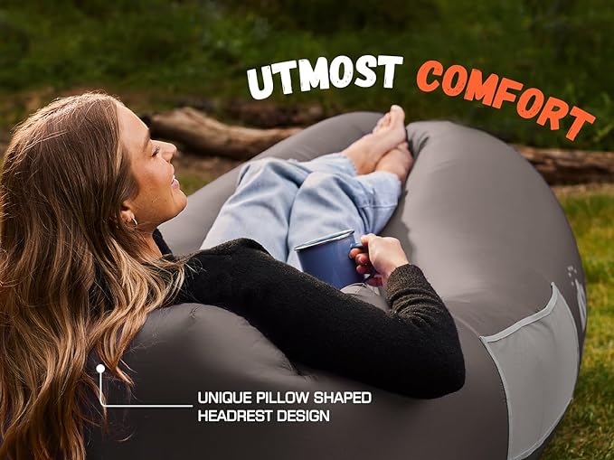 WEKAPO Inflatable Couch Air Lounger Chair - Camping & Beach Accessories, Portable Blow up Sofa for Hiking, Lawn, Indoor/Outdoor Movies & Music Festivals. Lightweight and Easy to Set Up Air Hammock