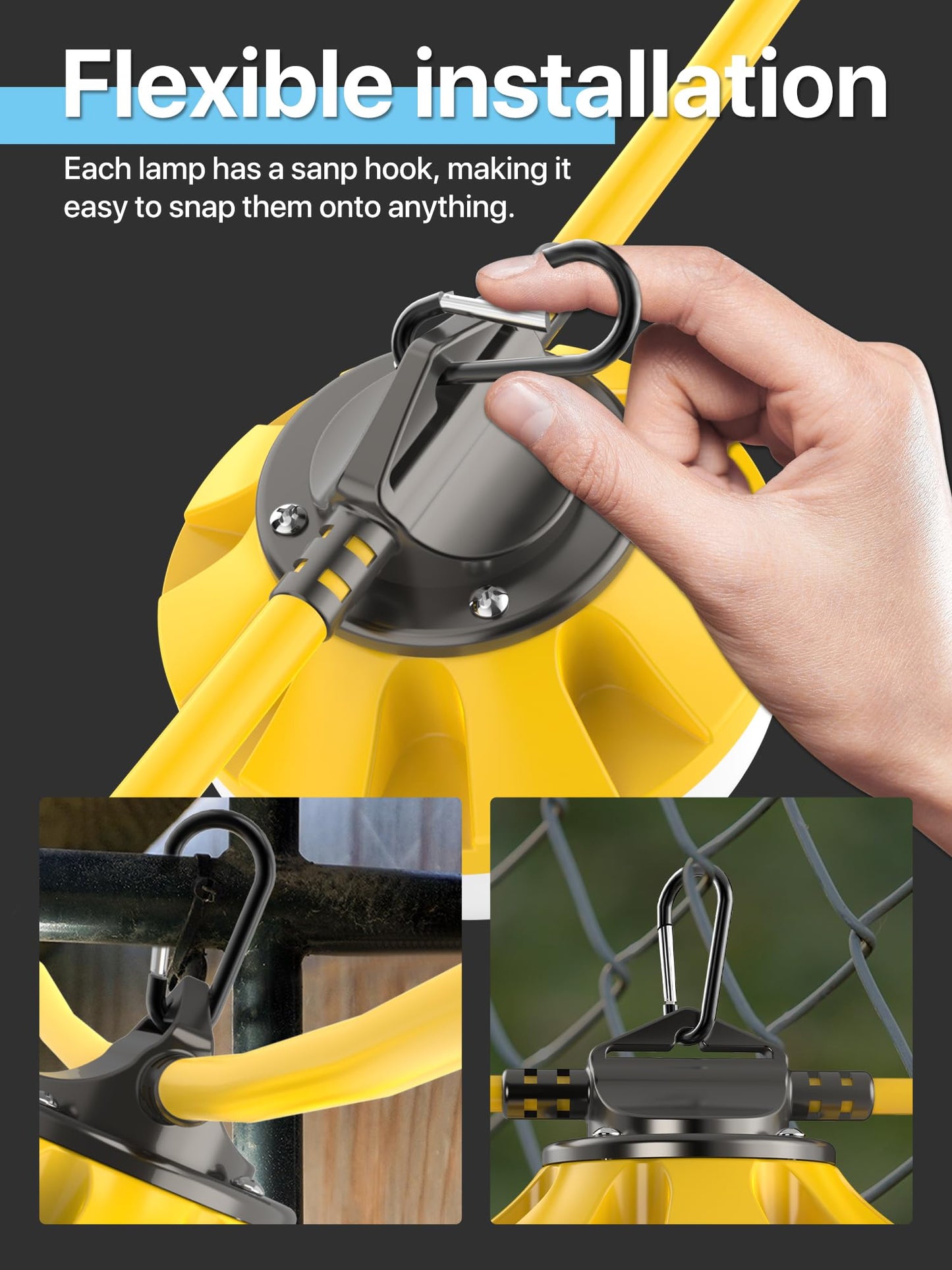 HYPERLITE Construction String Lights: 50FT 5 Bulbs Work Lights with Climbing Hooks - IP65 Waterproof Linkable LED Industrial Temporary Lighting for Construction Sites Attic Crawlspace Renovation