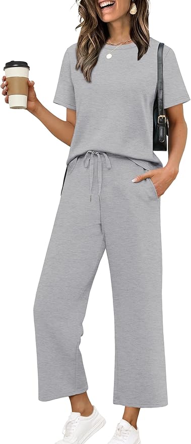 XIEERDUO Women's Side Slit Lounge Sets 2026 Fashion 2 Piece Travel Outfits Cozy Loungewear Wide Leg Tracksuits S-3XL