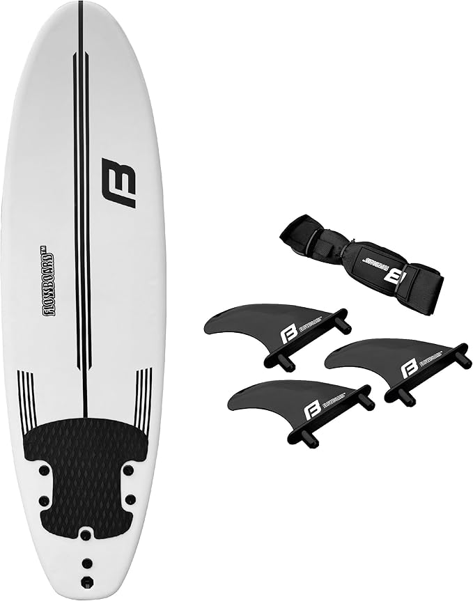 FLOWBOARD Surfboard Softboard Foam - Include (3) Fins 6’ Foot Leash and (2) Wood Stringers Inside Board Availalable in 6' ...
