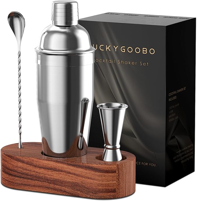 LUCKYGOOBO Cocktail Shaker Set,24 oz Martini Shaker,Bartender Kit with Stand,Stainless Steel Martini Mixer Built-in Strain...