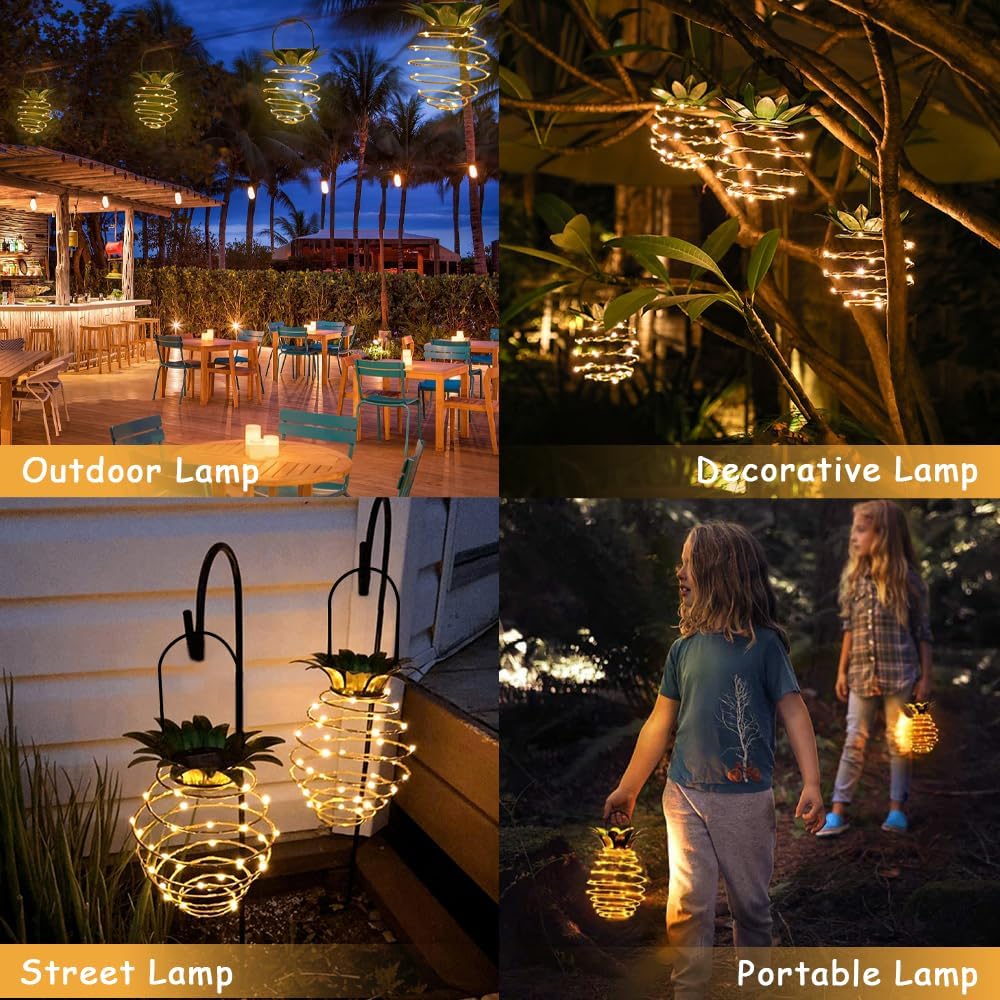 JHPGEOE 2 Pack Outdoor Solar Hanging Lantern Lights - 60LED Waterproof Solar Pineapple Light Outdoor for Garden,Yard Porch Lawn Backyard Landscape Pathway Patio Outside Gardening