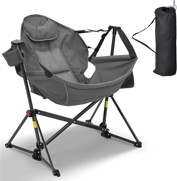 Ainfox Hammock Camping Chair, Foldable Portable Rocking Chairs for Adults Outside Swinging Camp with Cup Holder Pillow for...