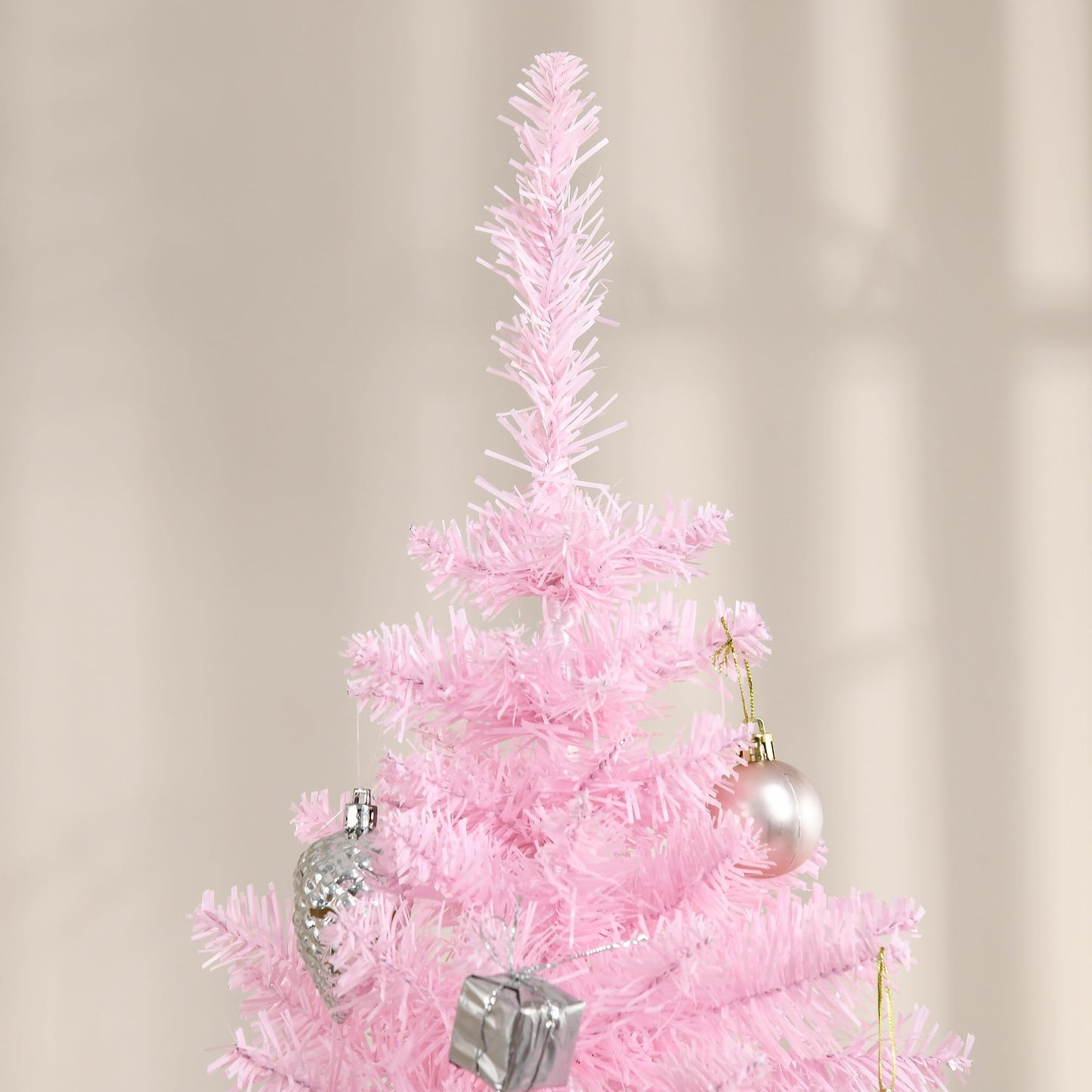 HOMCOM 6' Artificial Pencil Christmas Tree, Slim Xmas Tree with 390 Realistic Branch Tips and Plastic Stand, Pink