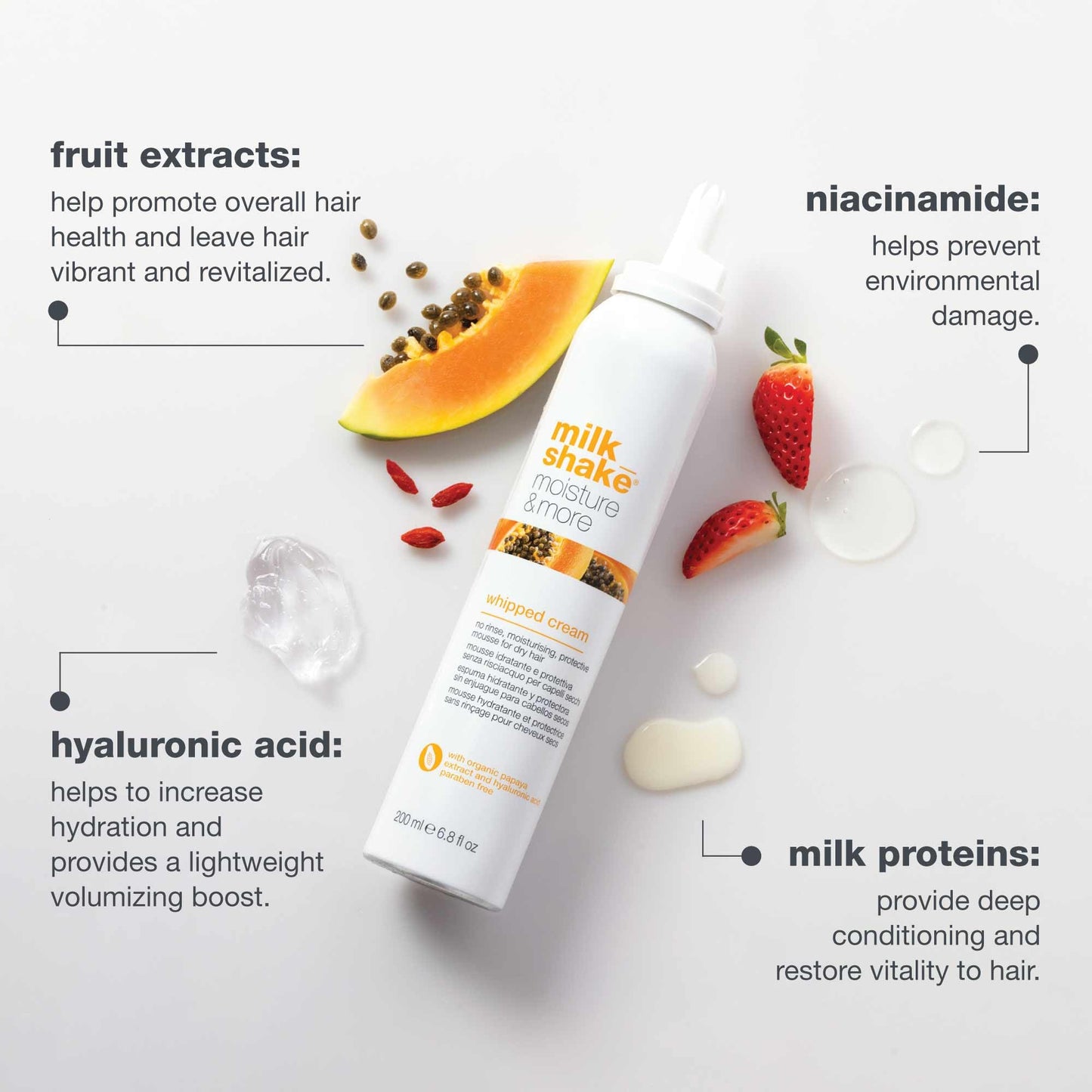 milk_shake Moisture & More Whipped Cream - Conditioning No Rinse Hair Moisturizer Foam | Shinier Hair with Healthy Glow | Boosts