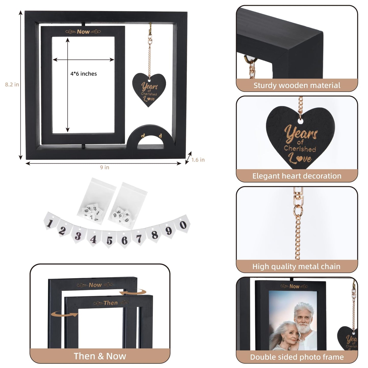VoziSpace Then & Now Anniversary Picture Frame 1~99 Anniversary Wedding Engagement Photo Frame - Happy Anniversary Wedding Gifts For Wife - Wooden Bridal Shower Wedding Ideal Gifts for Couple