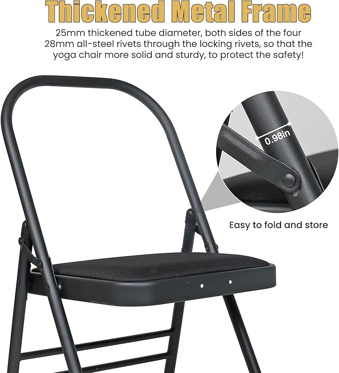 INNOLIFE Black Foldable Backless Yoga Auxiliary Chair for Abs & Core, Flexibility & Strength Training, and Back Pain Relief