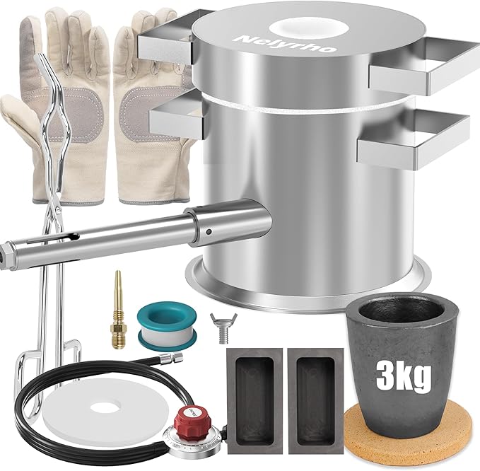 Nelyrho 3KG Propane Smelting Furnace Kit for Beginners – Easy-to-Use Portable Metal Smelter with Crucible, 2 Ingot Molds, ...