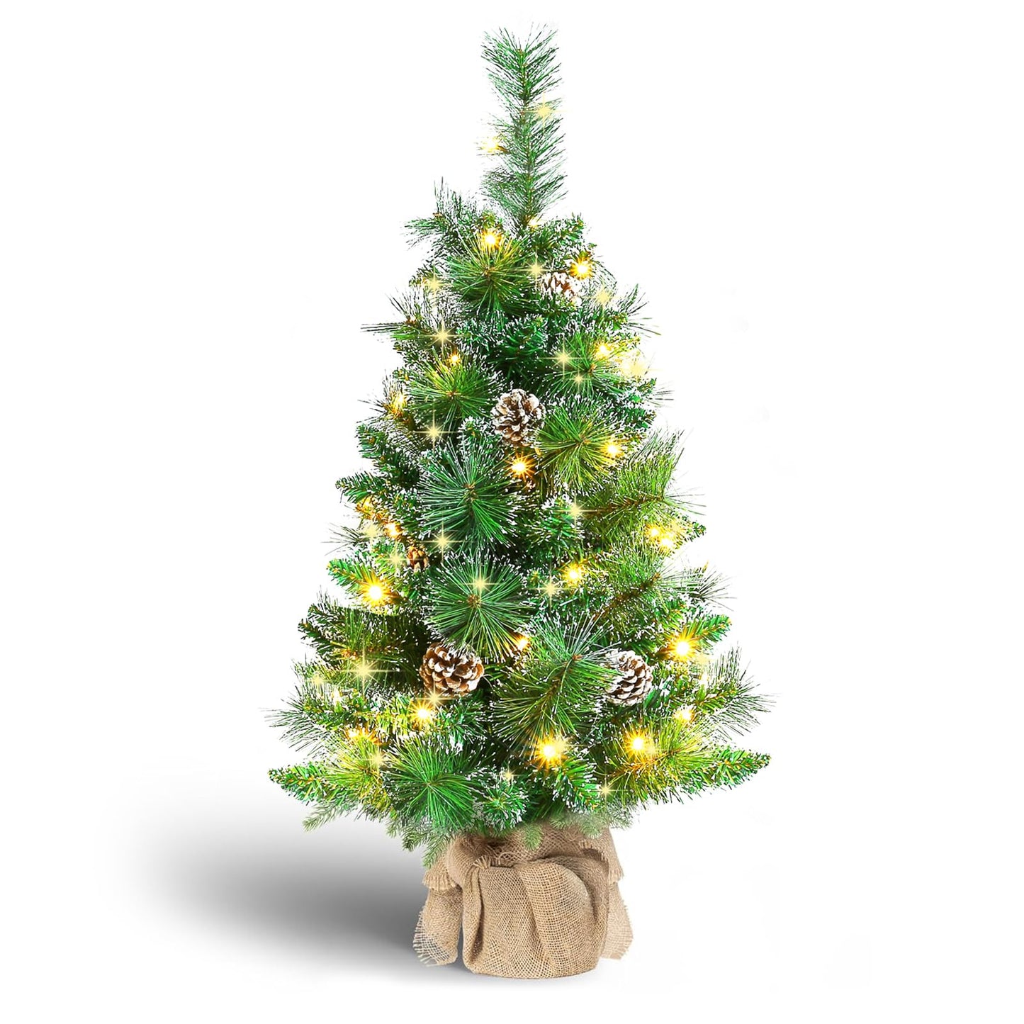 Joyhalo 3FT Christmas Tree Table Top, Small Pre Lit Christmas Tree, Artificial Xmas Tree with 135 Branches 50 Lights Battery Powered, Outdoor Christmas Tree for Apartment Office Holiday Party Decor