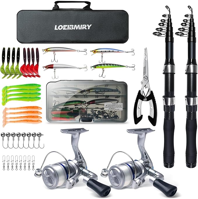 Fishing Rod Reel Combo - 2PCS 6.89ft Collapsible Rods 2PCS Spinning Reels Lures Set Fishing Pliers Carrier Bag for Travel ...