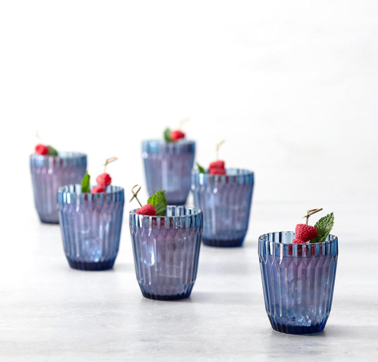 Fortessa Archie Glass Drinkware, Double Old Fashioned (Set of 6), 12.5 Ounce, Cornflower Blue