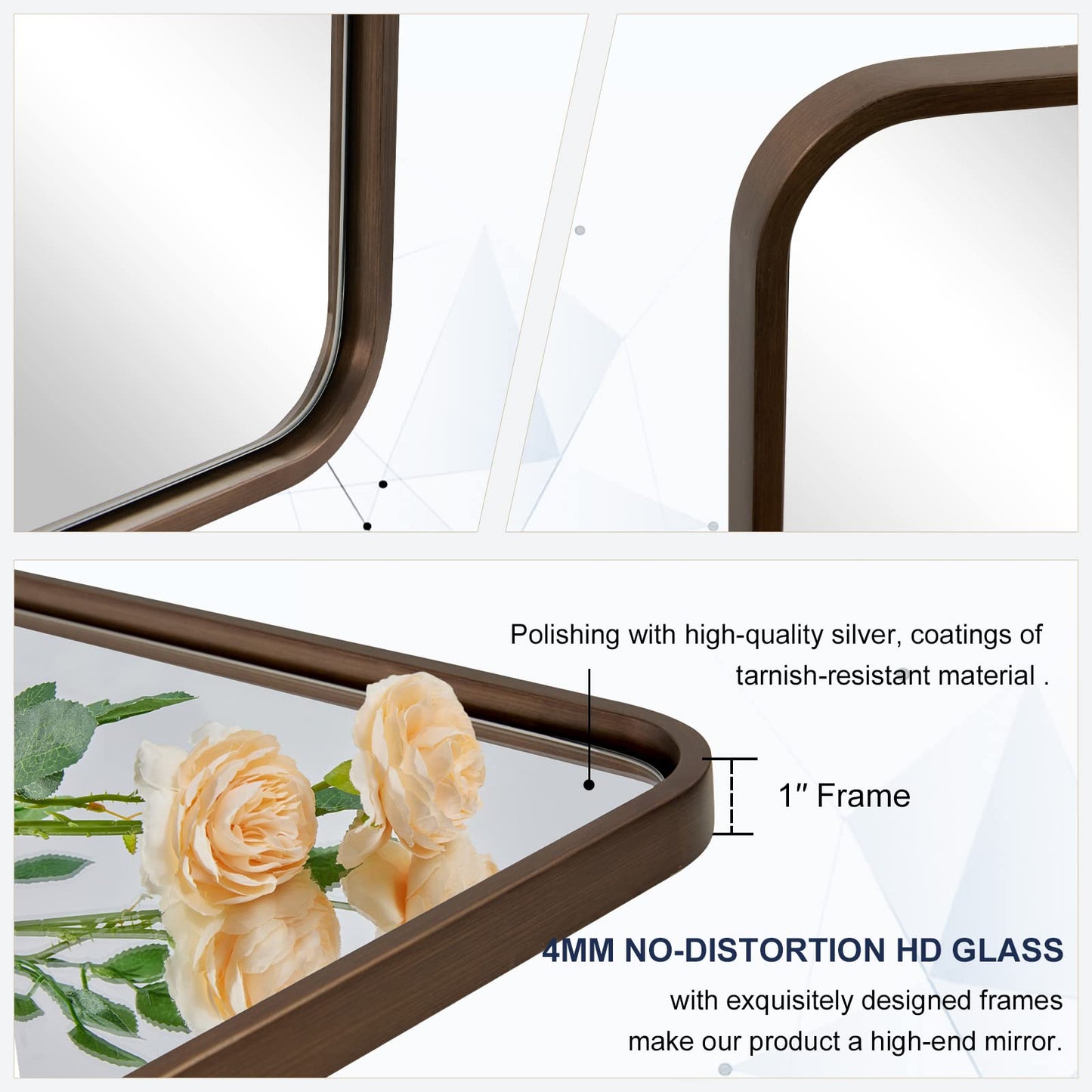ANDY STAR Bronze Bathroom Mirror, 24x40’’ Rounded Rectangle Oil Rubbed Bronze Mirror in Premium Tube Metal Framed 1’’ Deep Wall-Mounted Mirror Horizontal/Vertical