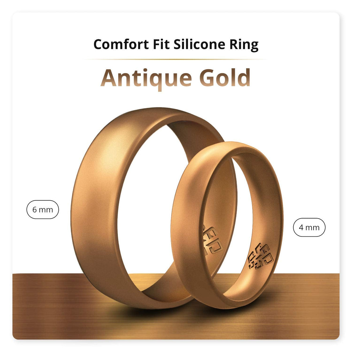 Knot Theory Antique Gold Silicone Ring for Men Women - Breathable Comfort Fit 6mm Wedding Band Size 6