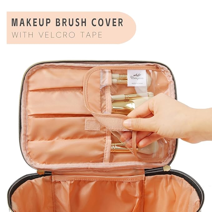 Meiyuuo Makeup Bag Large Cosmetic Bags for Women Girls Cute Travel Zipper Pouch Toiletry Organizer for Beauty Essentials Waterproof (Cow Print Initial Letter M)