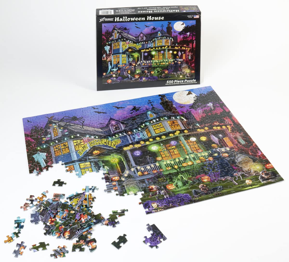Vermont Christmas Company Halloween House Jigsaw Puzzle 550 Piece - 24" x 18" - Fully Interlocking & Randomly Shaped Pieces