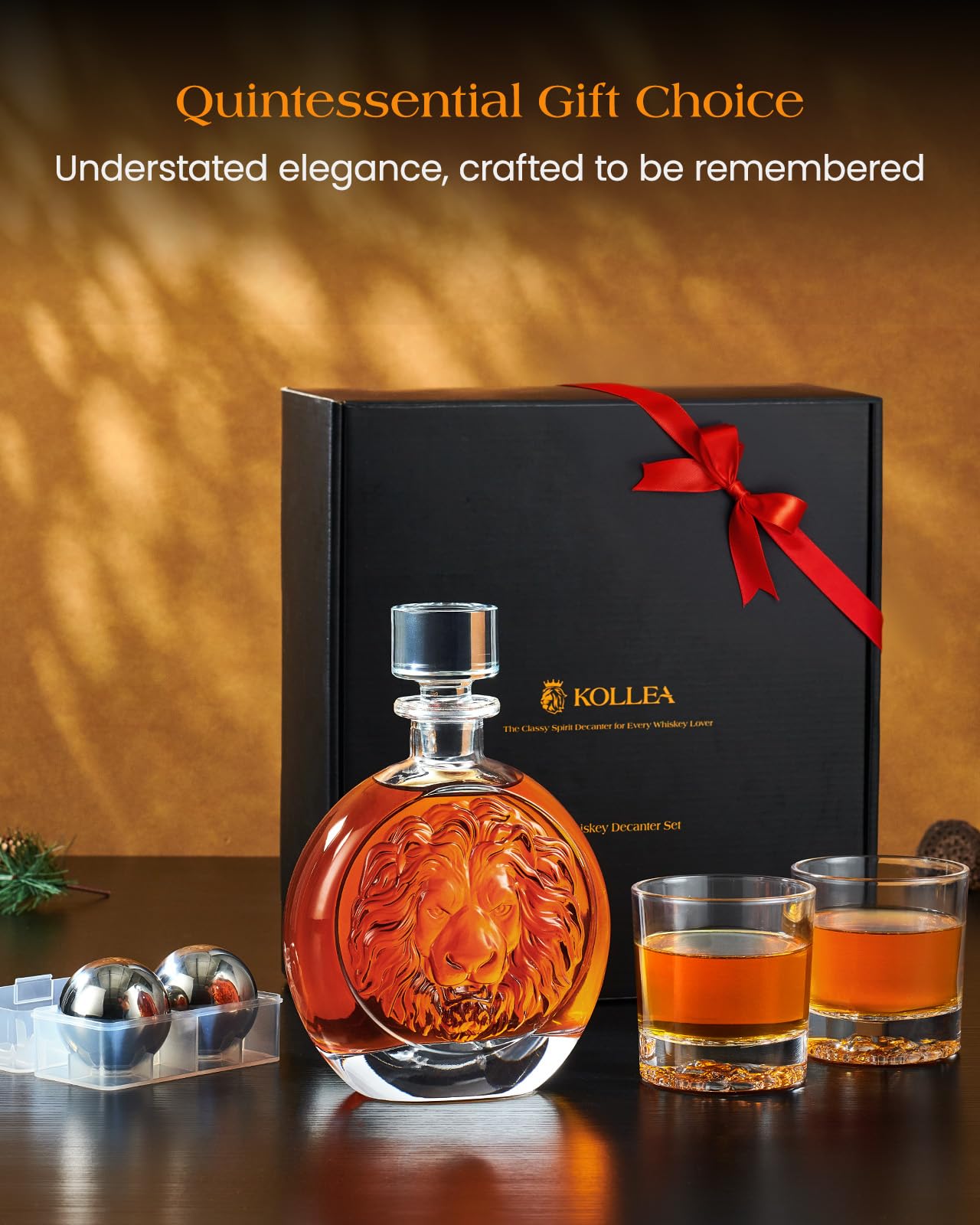 Engraved Lion Whiskey Decanter Set Gift for Men, Including 2 Lion-Engraved Shot Glasses & 2 Whiskey Ice Balls, Unique Christmas Birthday Gifts for Men Dad Husband, Cool Whiskey Set for Husband Brother