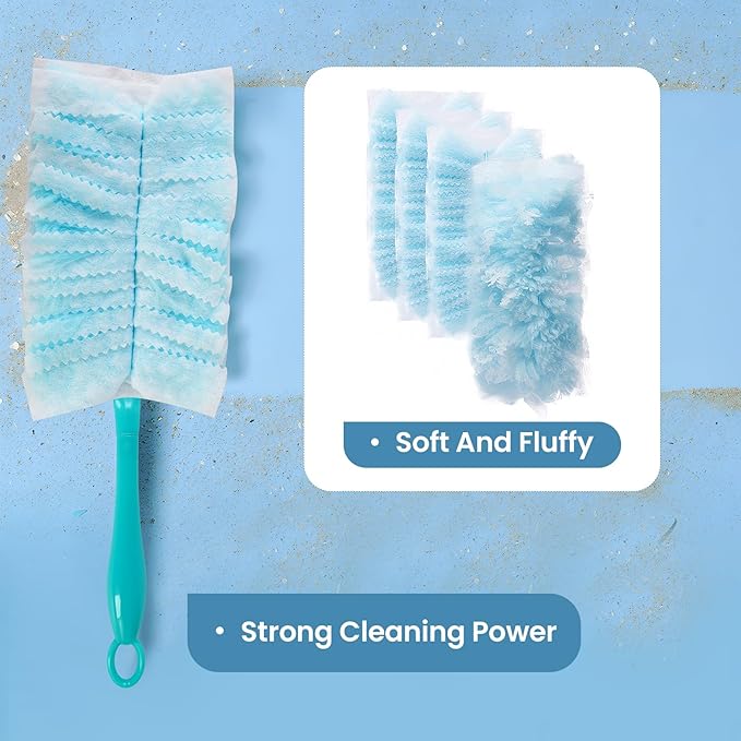 Duster Refills Bulk Compatible with Swiffer Dusters Swiffer Microfibre dust Cleaner for Cleaning Home, Office, Furniture (White& Blue, 20 PCS (180°)+ 10 PCS (360°)+ Handle)