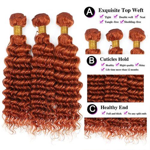 Condescension Human Hair Bundles 20 22 24 inch Orange Burnt Orange 350 Deep Wave Bundles Human Hair Unprocessed Brazilian Virgin Hair for Black Women