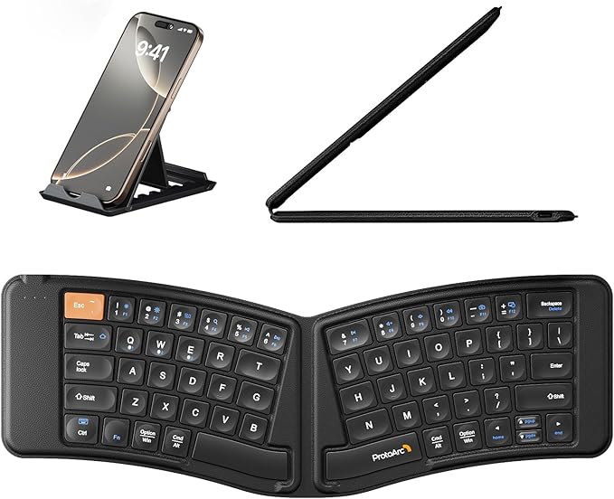 ProtoArc Ergonomic Foldable Keyboard, XK03 Split Folding Travel Bluetooth Keyboard, Ultra Slim, Portable for iPad, iPhone,...