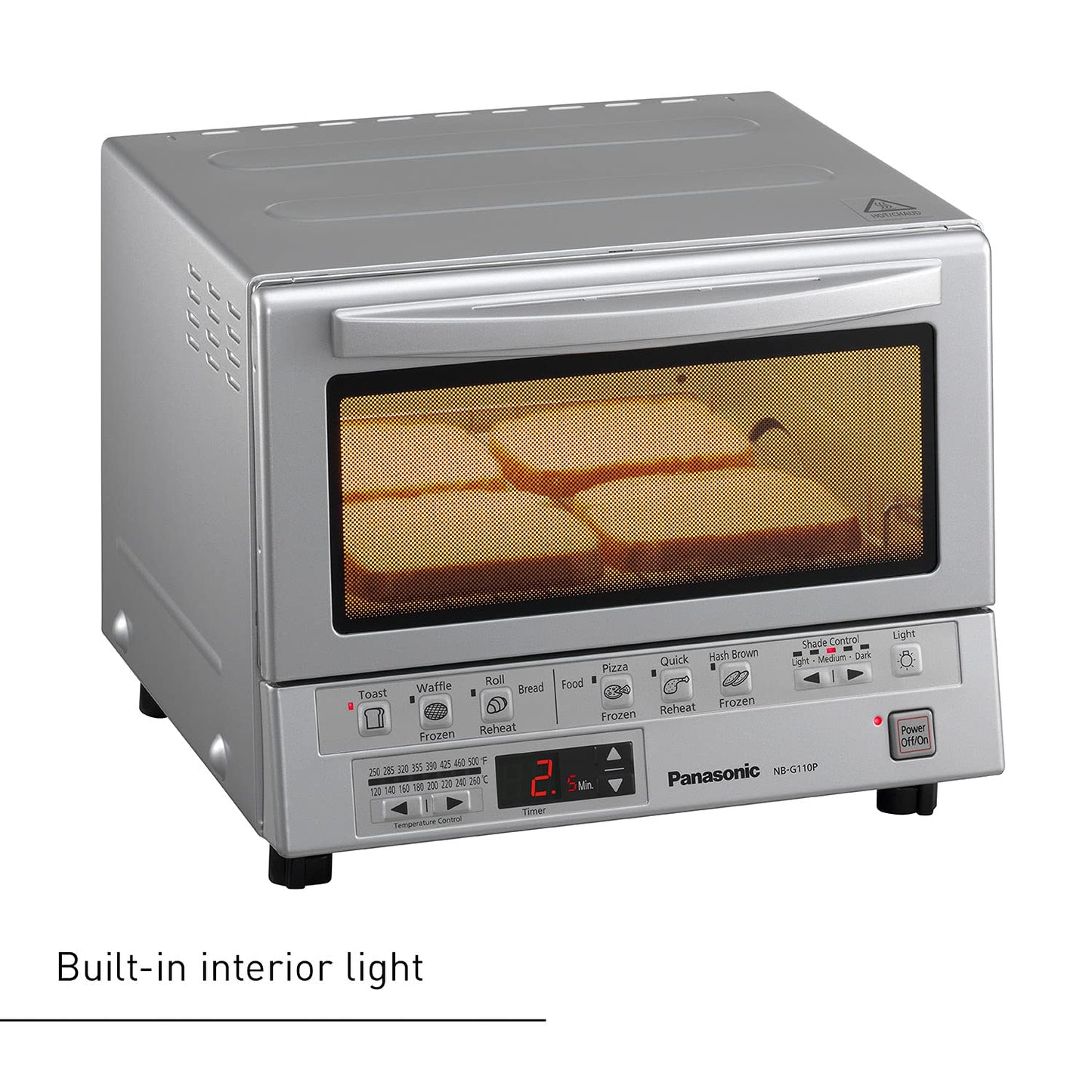 Panasonic FlashXpress Toaster Oven Countertop, 4-Slice Small Toaster Oven Compact Size with Double Infrared Heating, 6 Auto Cook Options and Precise Temperature Control, 1300W - NB-G110P (Silver)