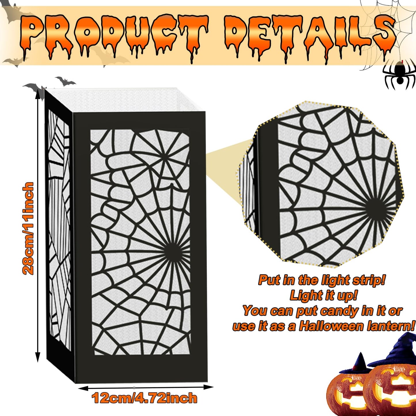 Halloween Party Decoration 4 Pcs Halloween Table Centerpieces Boxes Spider Web Paper Lantern Boxes Halloween Goodie Bag Candy Boxes for Table Decoration Halloween Birthday Party Supplies 5x5x9.5in