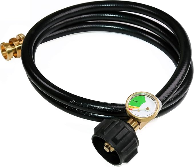 DOZYANT 5 FT Propane Hose Adapter with Propane Tank Gauge for Weber Q1200, 1000 Propane Grill, 1 lb to 20 lb Propane Conve...