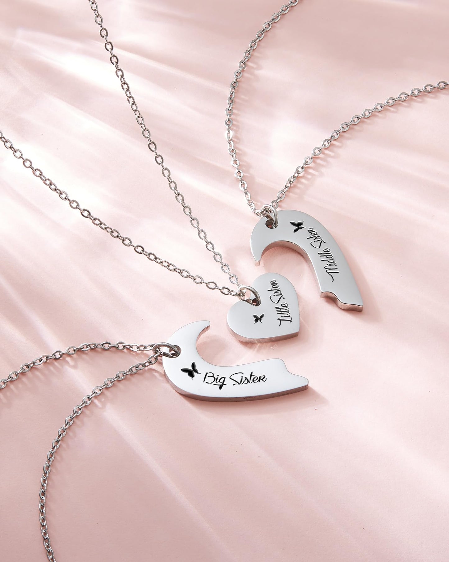 HOFOYA Matching Sisters Necklace 3 Piece Best Friends Pendant Set of 3 Split Heart Necklaces Jewelry Gifts for 3 Sisters Best Fr