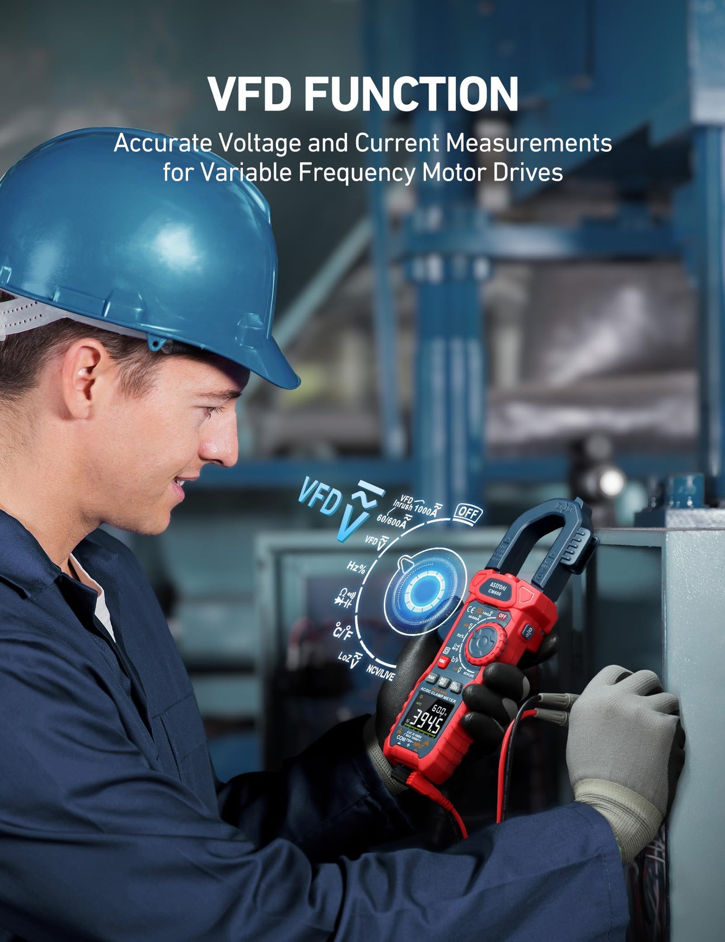 AstroAI Inrush Digital Clamp Meter Multimeter 1000A TRMS 6000 Counts, Amp Voltage Tester with VFD, LOZ Mode; Measures AC/DC Current Voltage Temperature Resistance Capacitance Frequency Continuity NCV