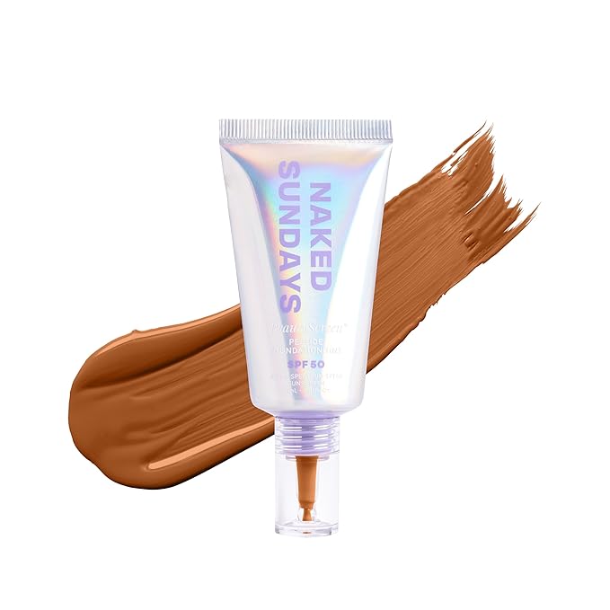 Naked Sundays BeautyScreen™ SPF 50 Mineral Peptide Foundation Tint – 2-in-1 Skin Tint & Mineral Sunscreen | Radiant, Buildable Coverage, Acne-Safe, Infused with Peptides (7 Tan Toffee, 1.01 oz)