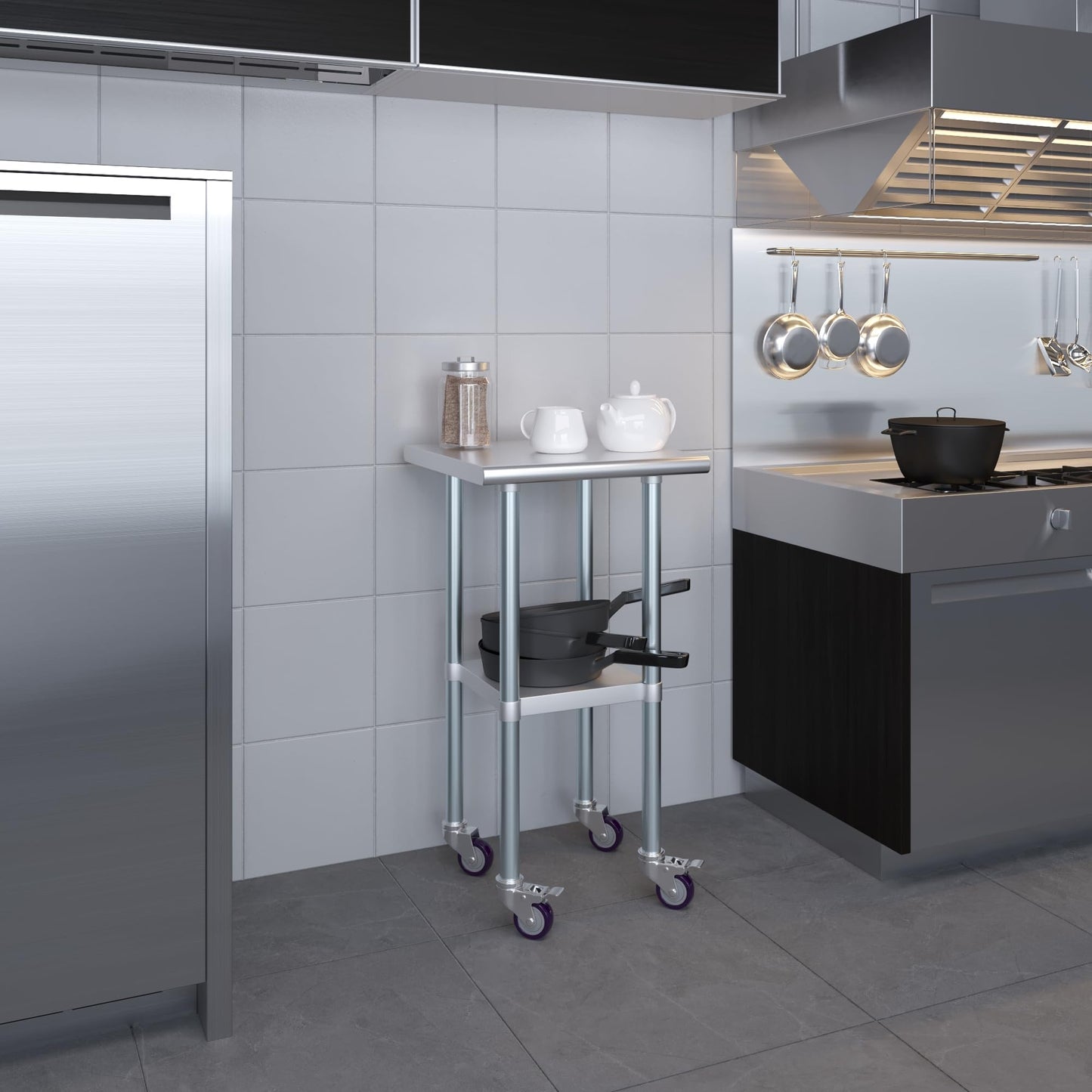 AmGood 20 in. x 20 in. Stainless Steel Work Table with Wheels | Metal Kitchen Food Prep Table | NSF