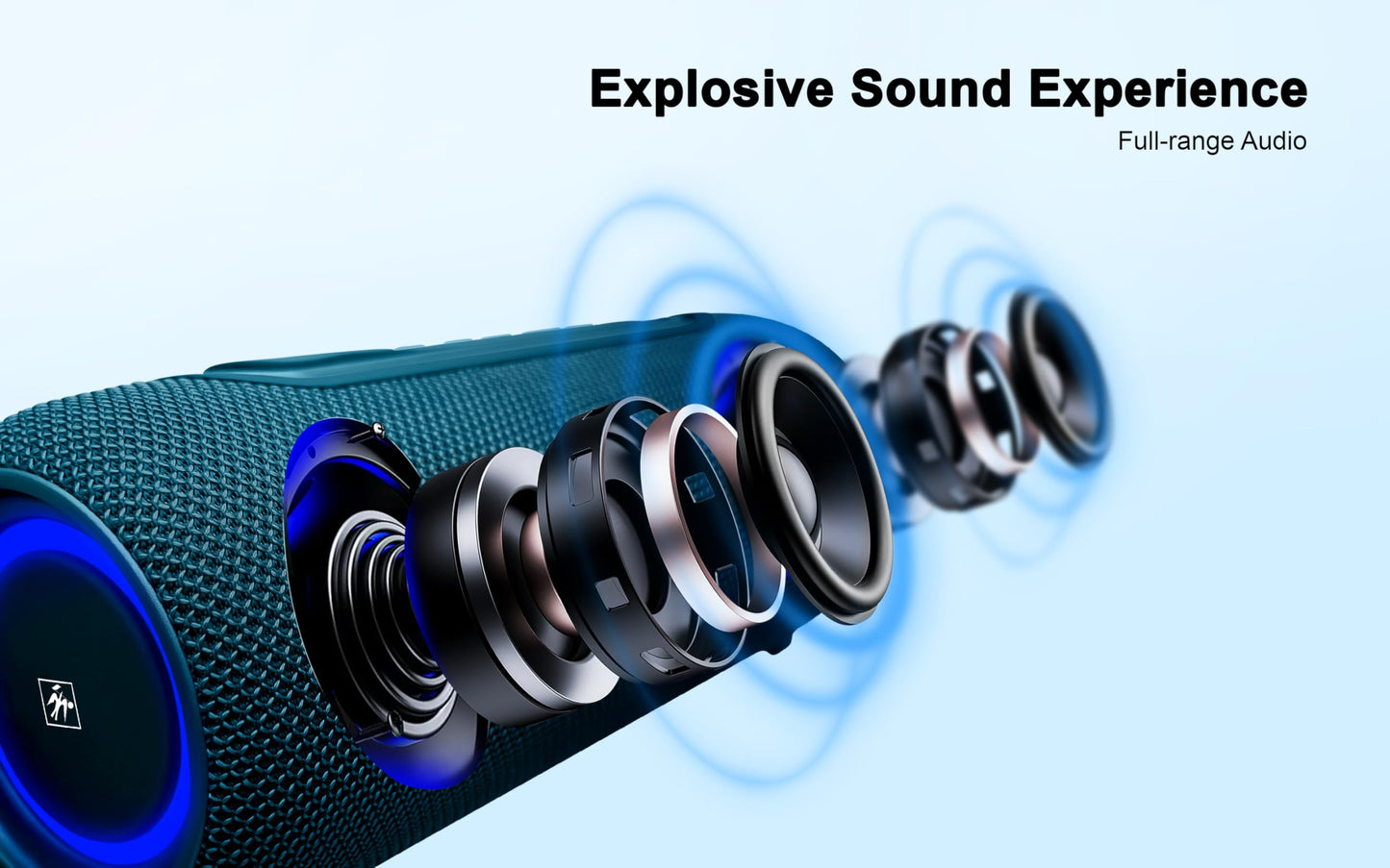 Fisher Portable Bluetooth Speaker IPX5 Waterproof Speaker, 14W PEAK Power Bluetooth Stereo, 8H Playtime, LED Lights, TWS, BT 5.3, Built-in Mic, Hands Free Calling, Wireless Electronics, Home & Outdoor