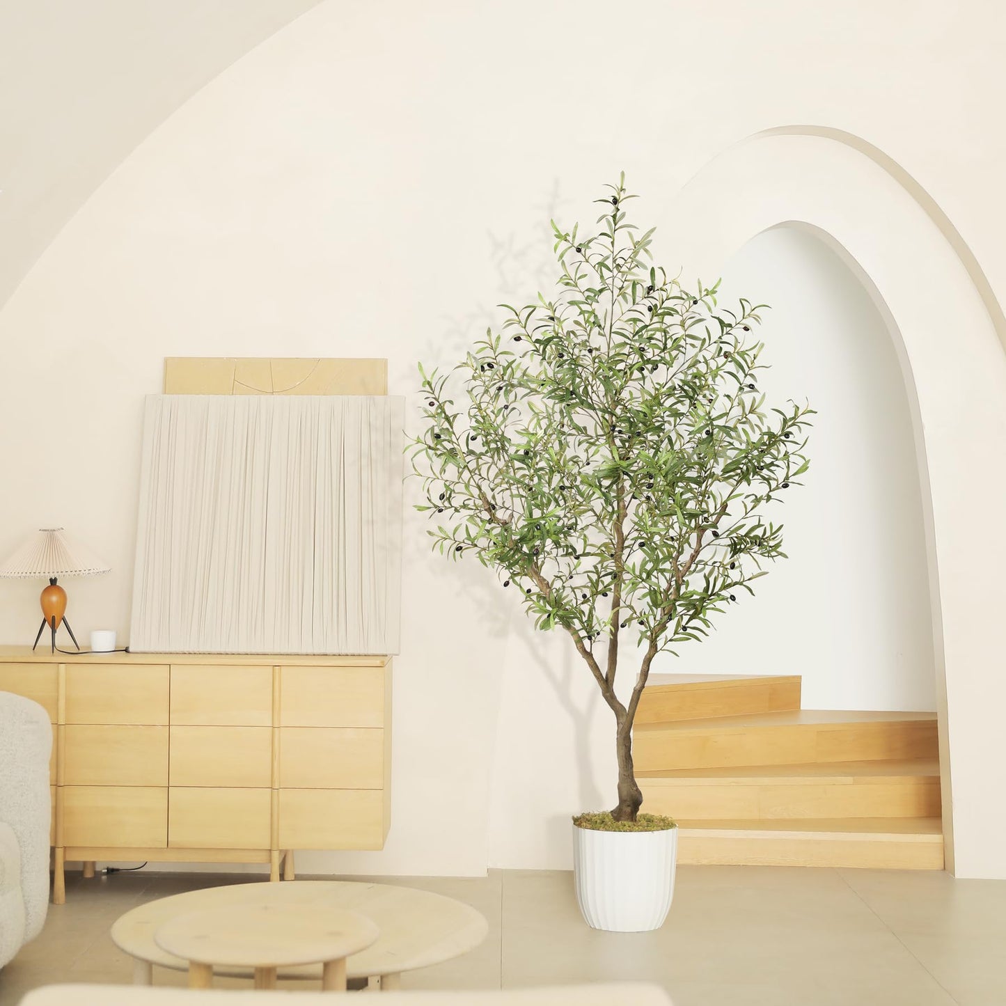LYERSE Olive Trees Artificial Indoor - Faux Olive Tree 7ft with Large Olive Branches and Lifelike Fruits - Artificial Olive Tree for Modern Home Office House Living Room Decor
