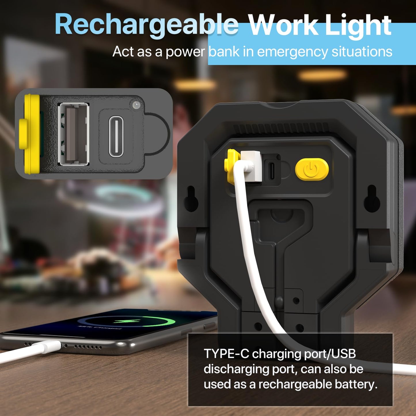 HYPERLITE Rechargeable Work Light 2pack 40W 4000Lumens, Hanging Hook Folding Bracket, Magnetic Work Light Job Site Lighting for Car Repairing, Camping, Working, and Hurricane