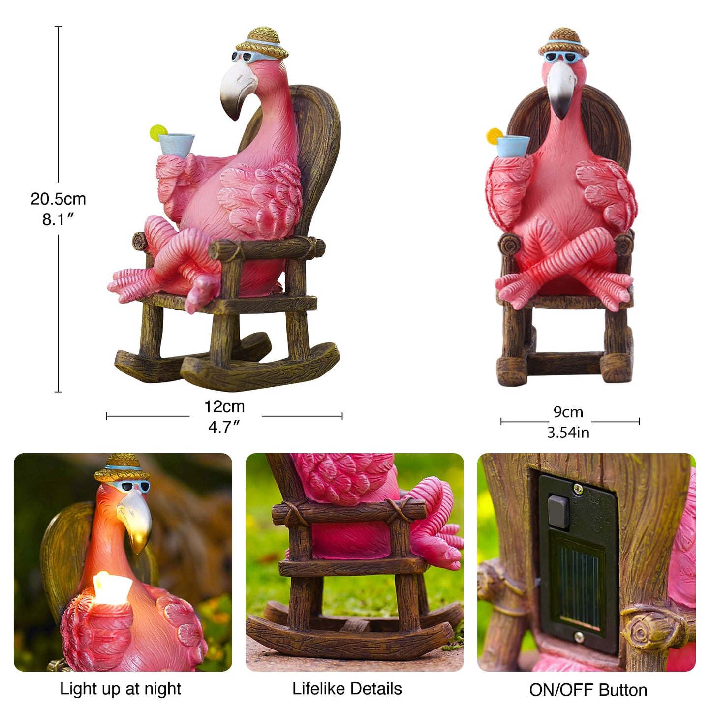 Goodeco Solar Flamingo Statue Outdoor - Perfect Relaxing Fairy Garden Gifts, Great as Birthday or Mom Gifts - 8.1 inches Tall, Pink