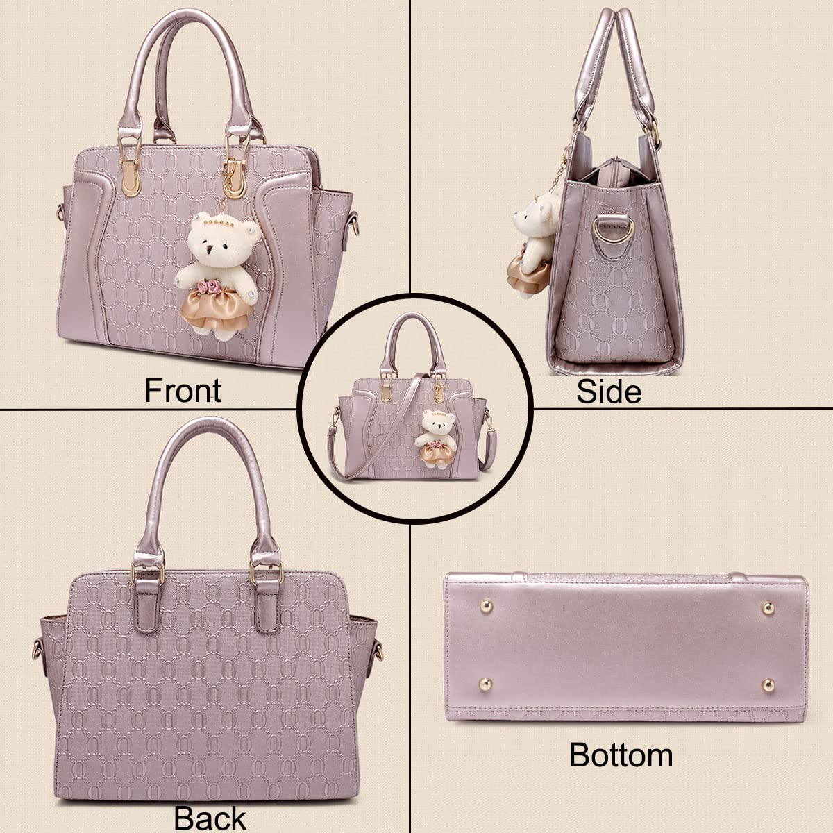 YOUNXSL Women's Fashion Handbags Tote Bags Shoulder Bag Top Handle Satchel Purse Set 4pcs Grey