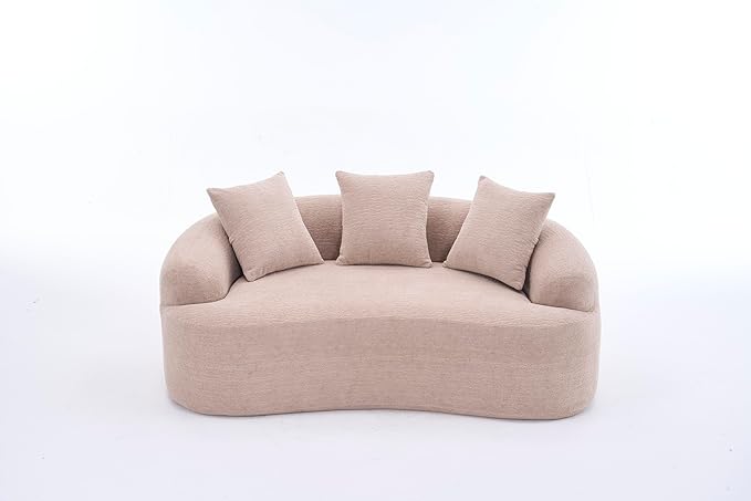 110" Oversized Modern Curved Cloud Sectional Sofa, Luxury Plush Chenille 4-Seater Deep Wide Seat Couch with 4 Pillows, No Assembly Needed Apartment Living Room Furniture, Apricot Cream