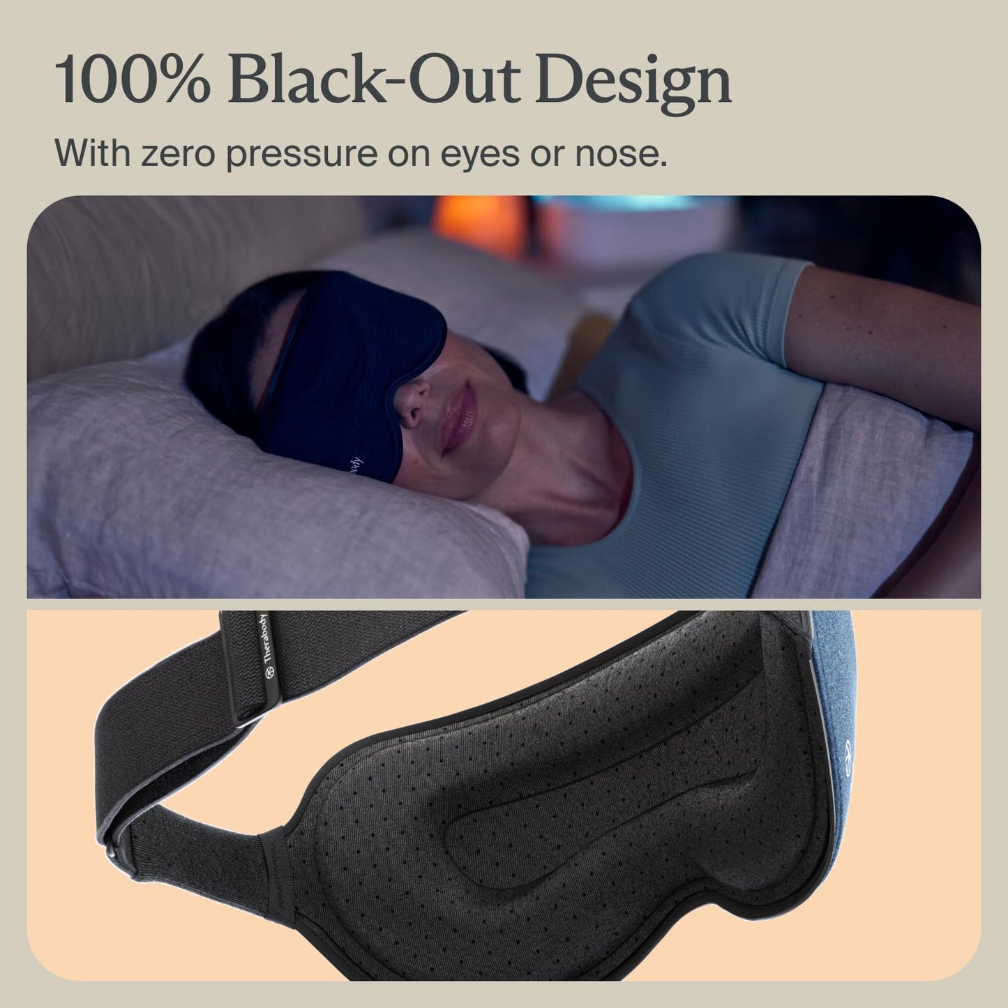 TheraGun Therabody Sleep Mask Ultra-Comfortable, 100% Blackout Sleep Eye Mask with Gentle Eye Massager Vibration for Stress Relief, Headache Relief & Self Care - Facial Massager for Women & Men