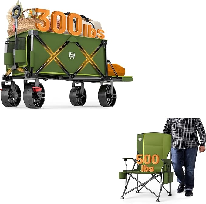 TIMBER RIDGE 47" L Collapsible Wagon with Tailgate&TIMBER RIDGE Oversized Folding Camping Chair