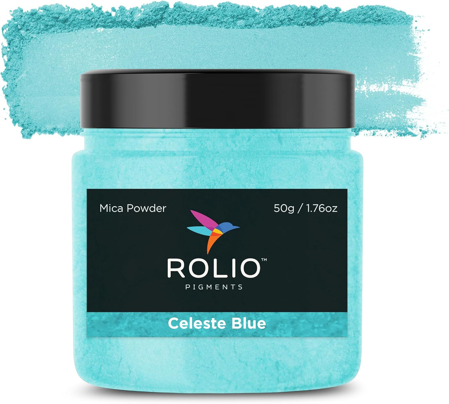 Rolio Premium Mica Powder - Celeste Blue (50G / 1.76oz) - 1 Jar of Blue Pigment Powder for Epoxy Resin, Dye, Soap Making, Nail Polish, Paint, Candle Making, Bath Bombs, Slime