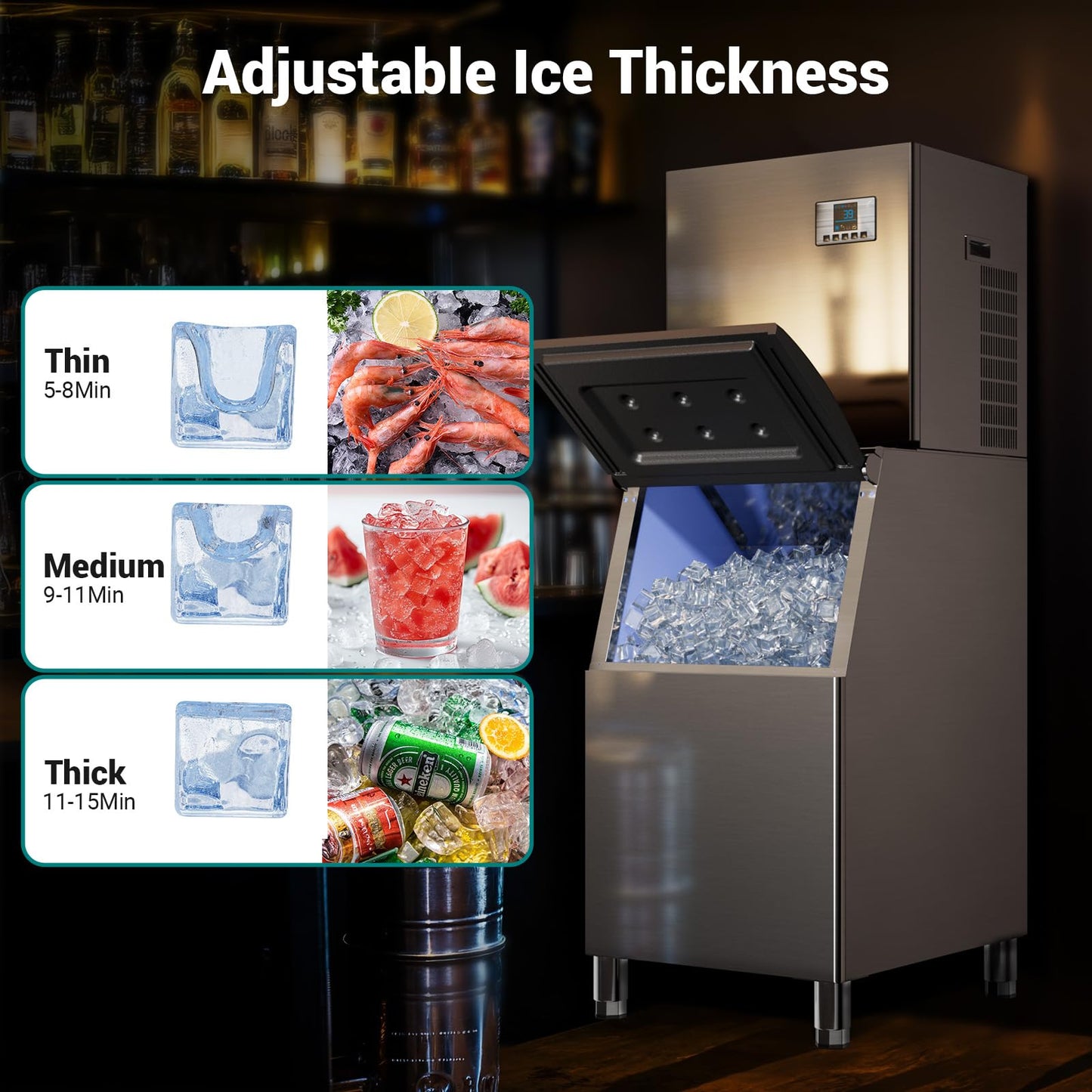 680LBS/24h Commercial Ice Maker Machine with 560 LBS Storage Bin, Ice Ready in 8-15 Min, ETL Approval Self Cleaning Stainless Steel Industrial Ice Machine for Bar Restaurant Cafe
