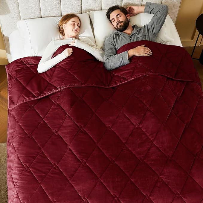 L'AGRATY Queen/King Size Weighted Blanket for Adults 15lbs, 80"x87" — Cooling Breathable Heavy Blanket with Glass for Sleeping Perfect for Hot Sleepers & Couples Machine Washable All-Season Wine Red
