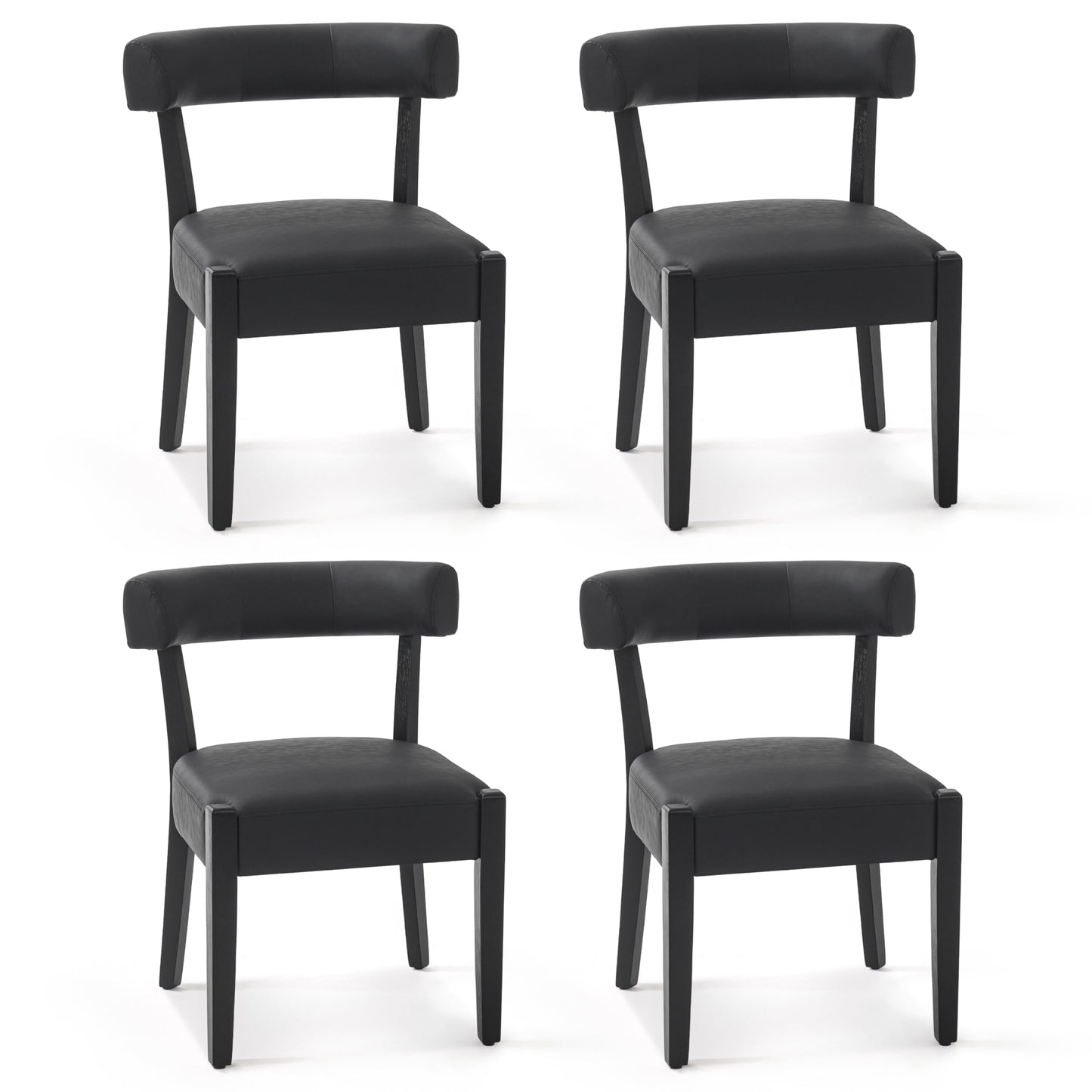 RNKSFX Faux Leather Dining Chairs Set of 4 Upholstered Kitchen & Dining Room Wooden Chairs Mid Century Modern Dining Chairs Low Back, Black