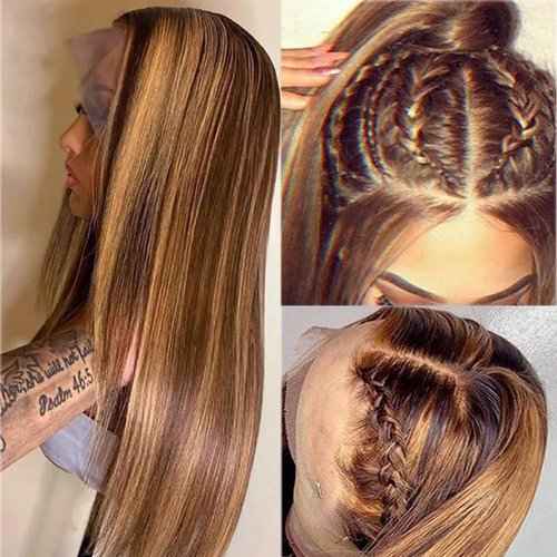Balayage Highlights Lace Front Wig Human Hair Pre Plucked 24 Inch 13x6 HD Lace Frontal Wig Honey Blonde Highlight Outre Melted Hairline Lace Front Wig 150% Density Glusless Wigs Human Hair for Women