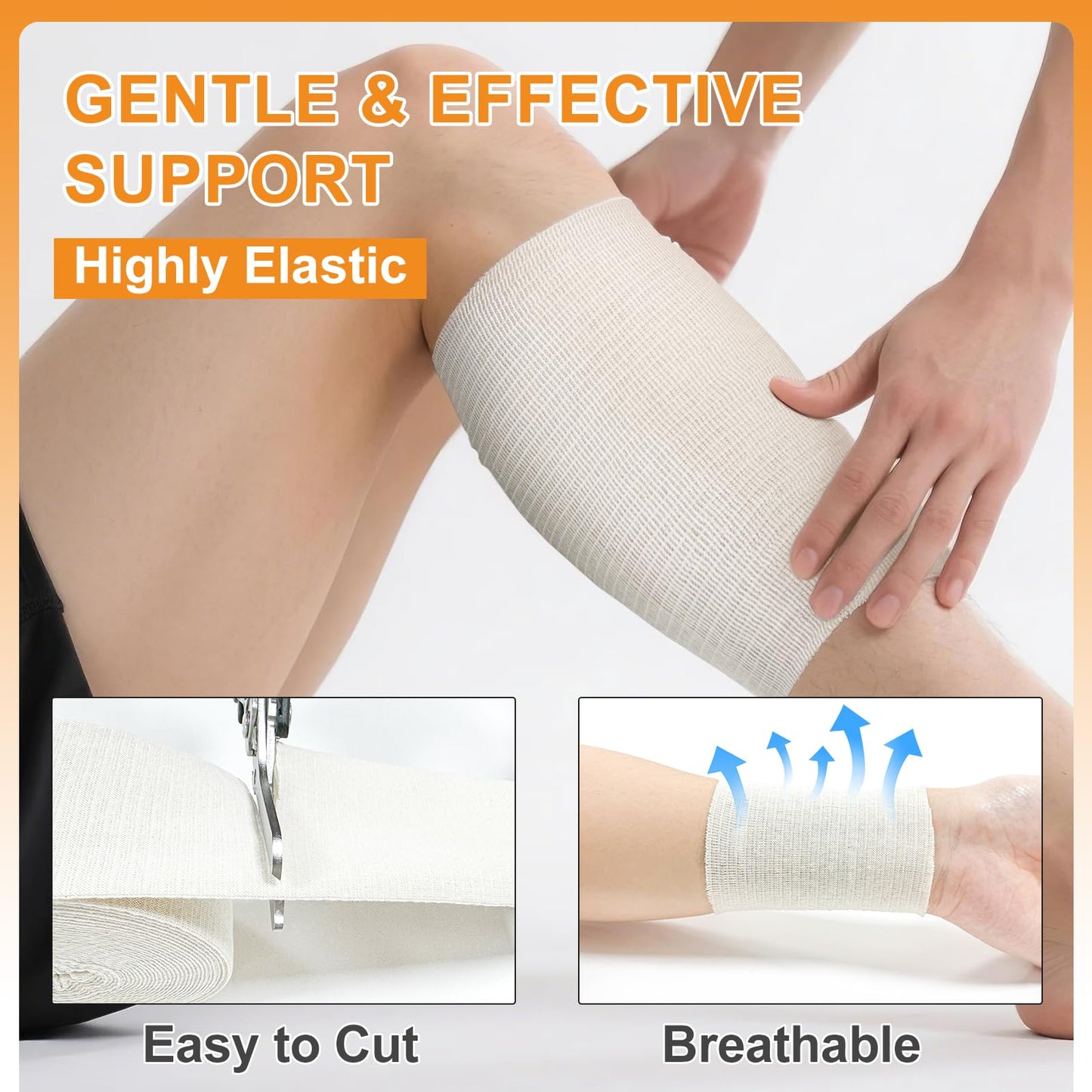 Carbou Elasticated Tubular Support Bandage 4" x 11 yd (Size F), Soft Stockinette Tubing for Legs, Arms, Knees, Thighs, Reusable Compression Support Bandage Roll for Joint Tissue