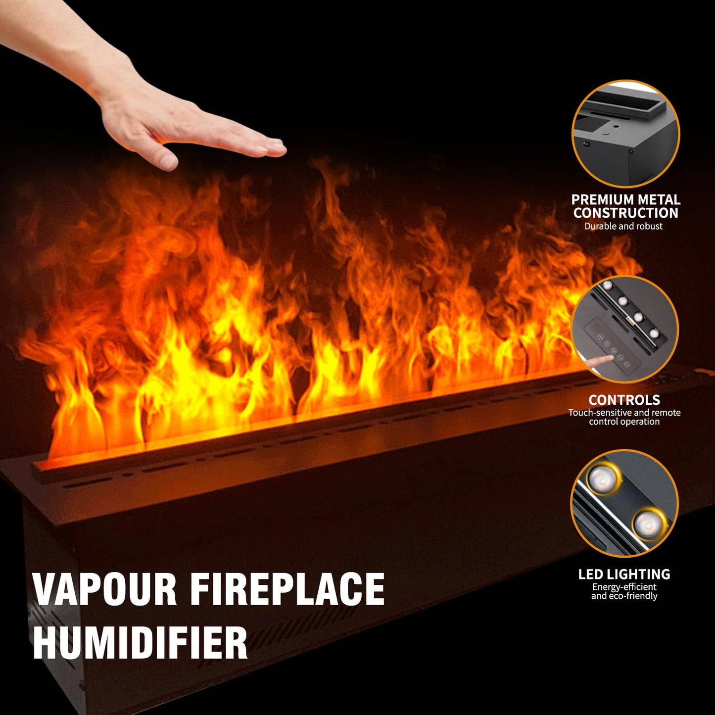 Water Vapor Fireplace Atomized Fake Fire, Recessed Electric Fireplace Humidifier Touchable Atomized Flame Equipped with Remote Control, Adjustable Flame Humidifying Atomization 27 Inch