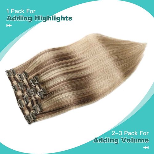 SURNEL Clip in Hair Extensions Balayage Golden Brown to Caramel Blonde Clip in Hair Extensions Real Human Hair 16inch 6pcs 100g(#10/27/27,16'')