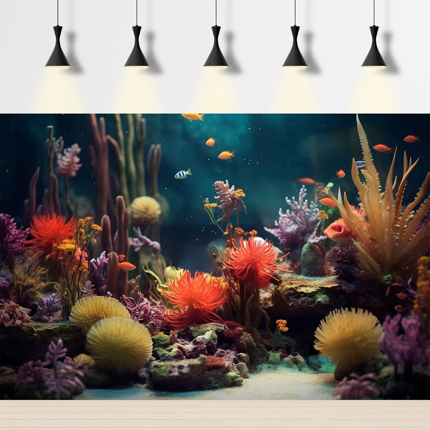 Aquarium Background Beautiful Colorful Coral Reef Aquatic Plants Terrarium Background Rock Tropical Fish Jungle Style Fish Tank Background Colorful Under Water View Aquarium Backdrop Vinyl 72x16in