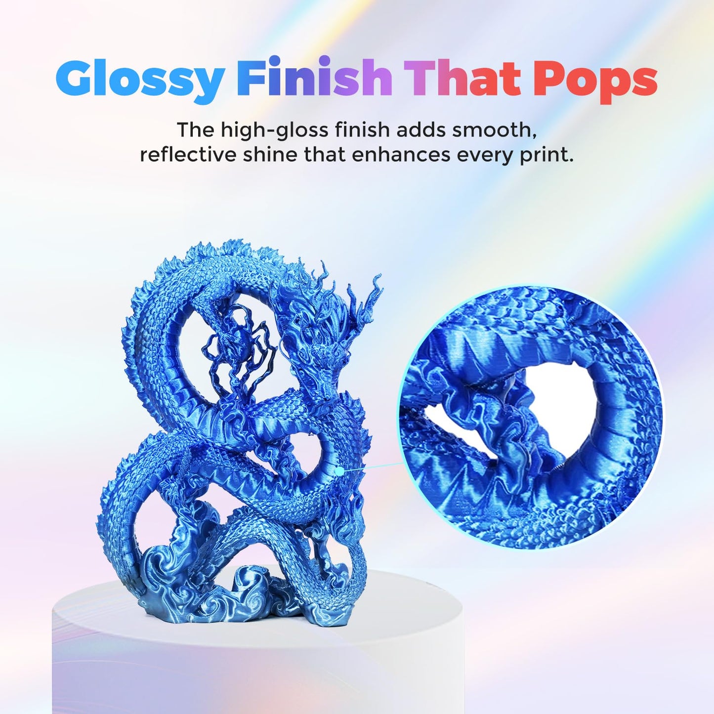 FLASHFORGE Silk Dual Color Filament, Blue to Silver Gradient, Smooth Color-Changing 3D Printer Filament 1kg (2.2lbs) Spool, 3D Printing Filament Easy to Use and Fits for Most FDM 3D Printers